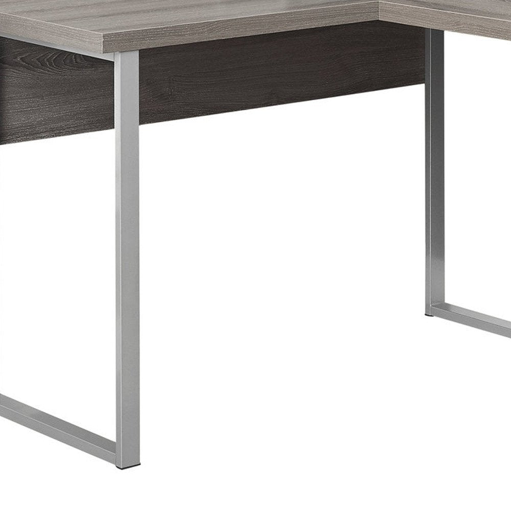 78" Gray and Silver L Shape Computer Desk With Two Drawers