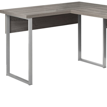 78" Gray and Silver L Shape Computer Desk With Two Drawers