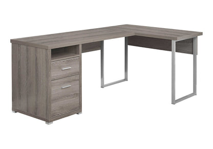 78" Gray and Silver L Shape Computer Desk With Two Drawers