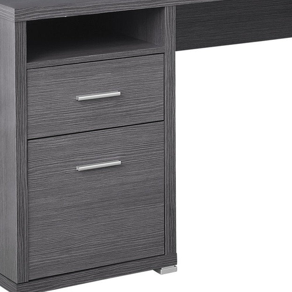 78" Gray and Silver L Shape Computer Desk With Two Drawers