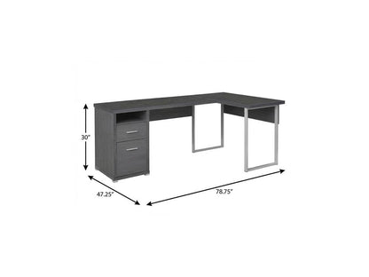 78" Gray and Silver L Shape Computer Desk With Two Drawers