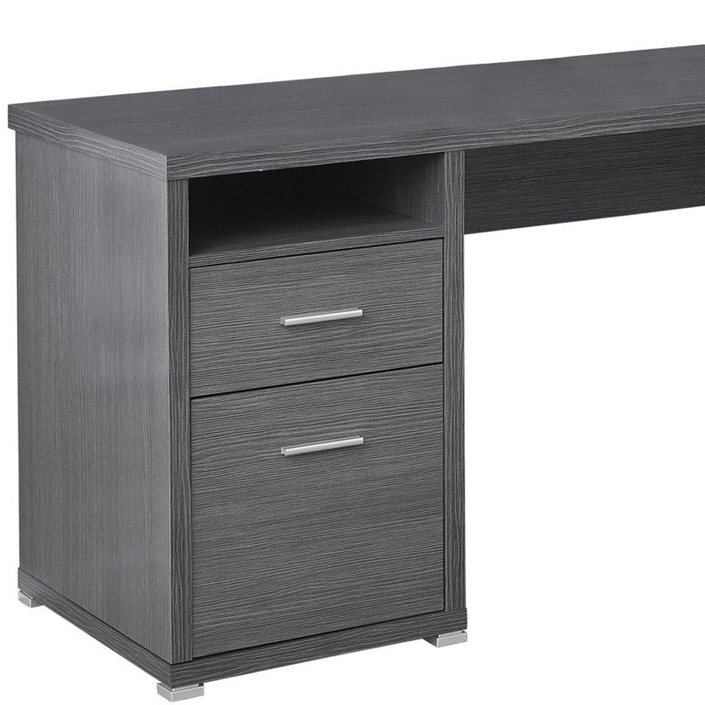 79" Taupe and Silver L Shape Computer Desk With Two Drawers