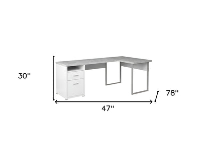 47" Taupe and Silver L Shape Computer Desk With Two Drawers