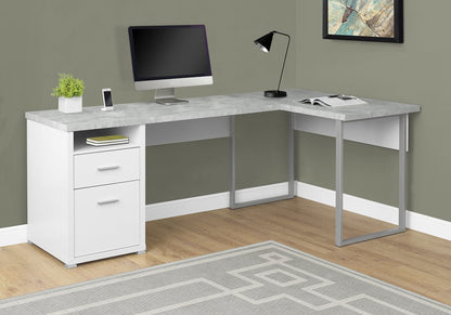 47" Taupe and Silver L Shape Computer Desk With Two Drawers