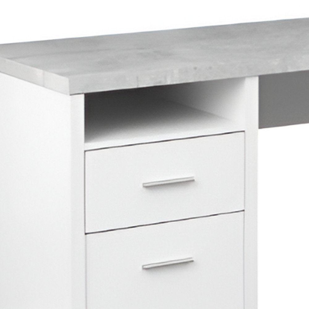79" Taupe and Silver L Shape Computer Desk With Two Drawers