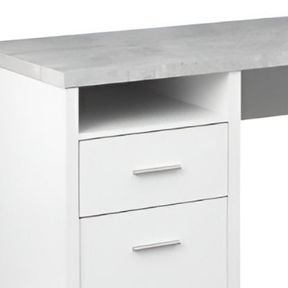 79" Taupe and Silver L Shape Computer Desk With Two Drawers