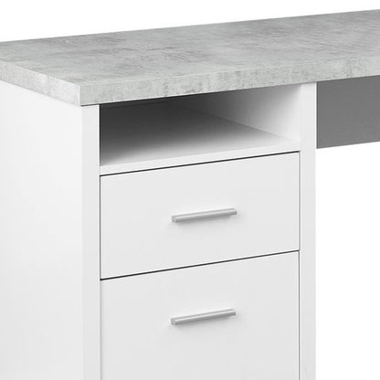 79" Taupe and Silver L Shape Computer Desk With Two Drawers