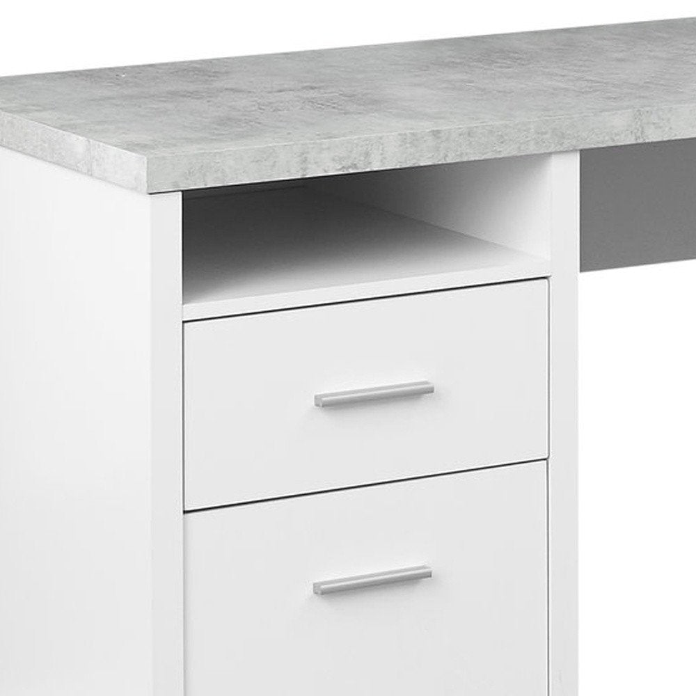 78" Gray and Silver L Shape Computer Desk With Two Drawers