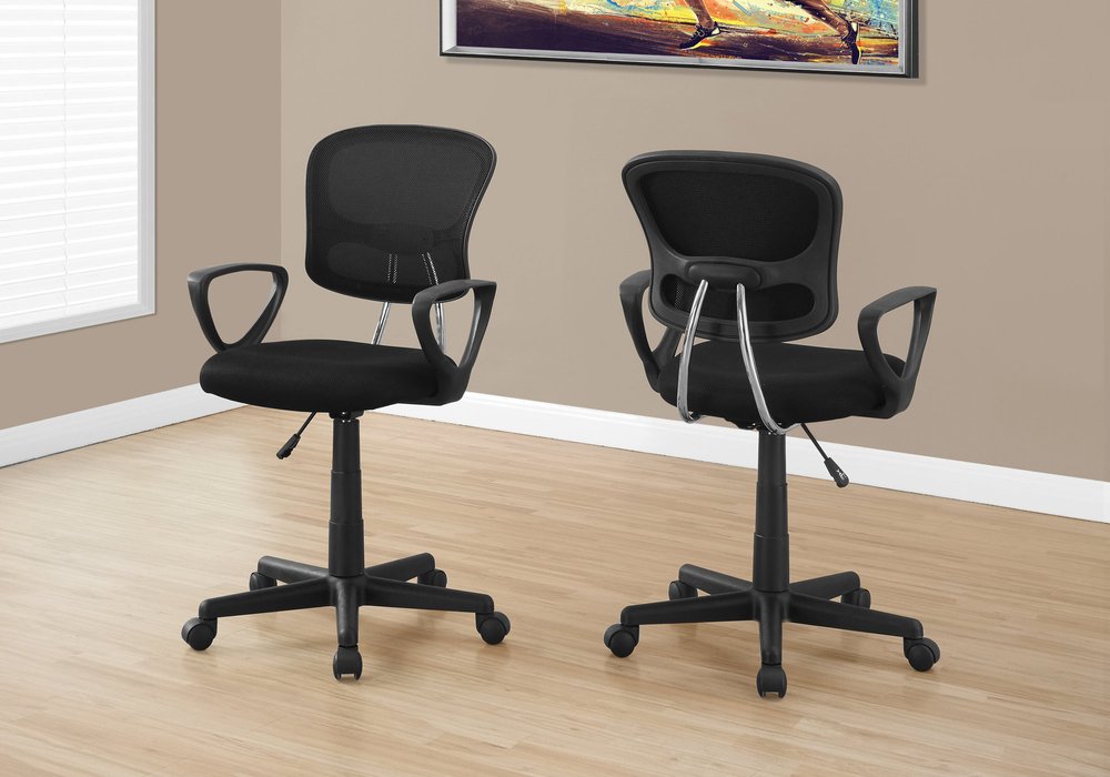 Black Polyester Seat Swivel Adjustable Task Chair Mesh Back Plastic Frame