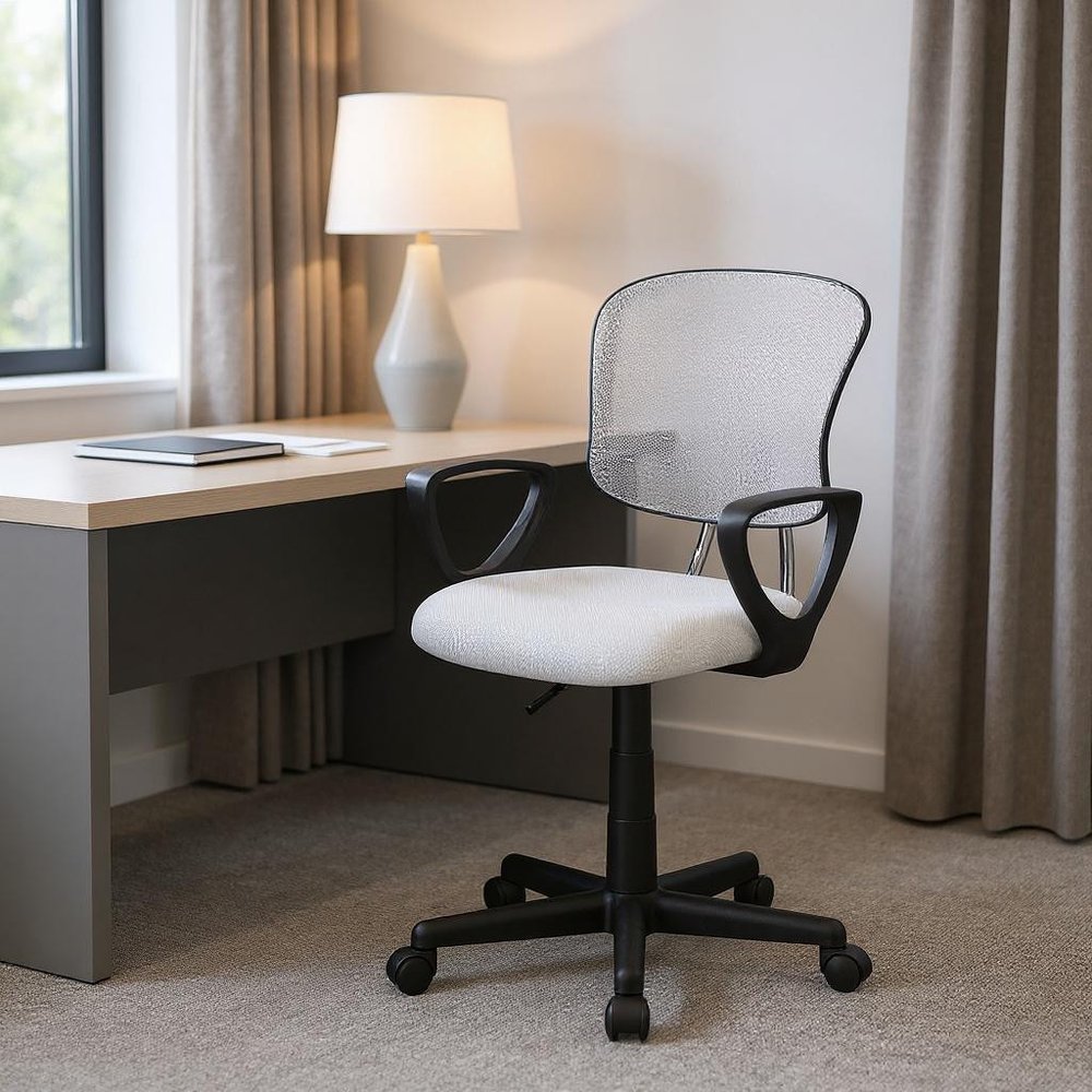 Black Polyester Seat Swivel Adjustable Task Chair Mesh Back Plastic Frame