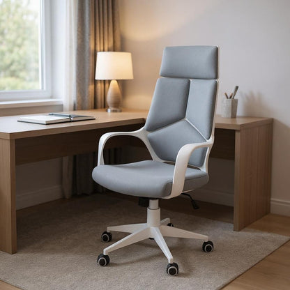 Gray and White Adjustable Height Swivel Rolling Executive Office Chair