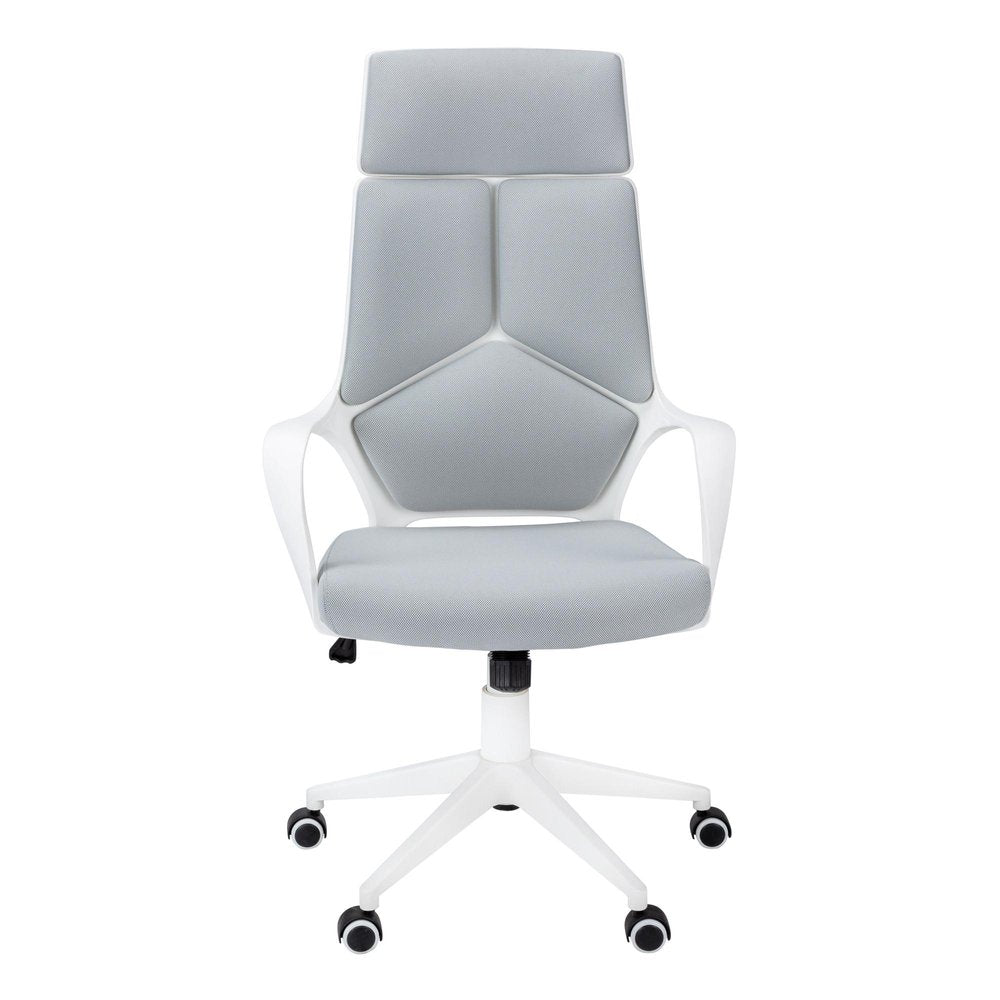 Gray and White Adjustable Height Swivel Rolling Executive Office Chair