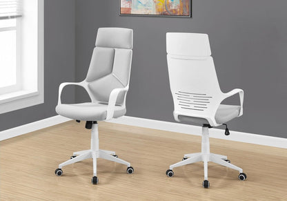 Gray and White Adjustable Height Swivel Rolling Executive Office Chair