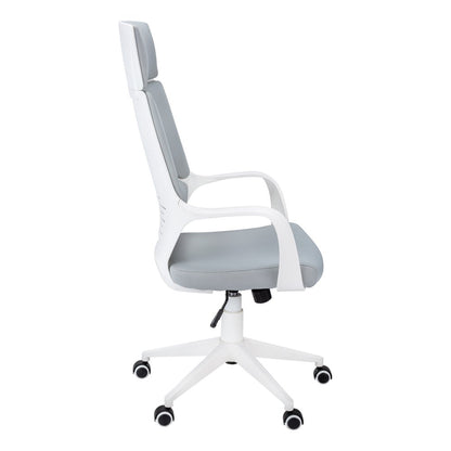 Gray and White Adjustable Height Swivel Rolling Executive Office Chair