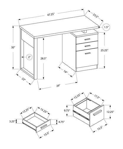 24" Gray and Black Computer Desk With Three Drawers