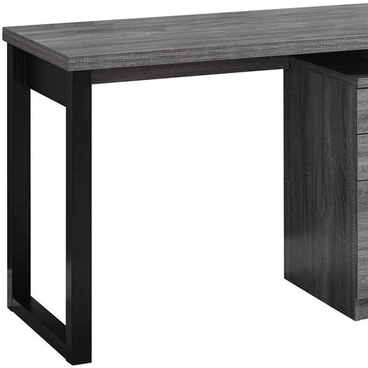 63" Taupe L Shape Computer Desk With Eight Drawers