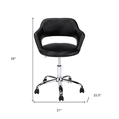 Black and Silver Adjustable Swivel Faux Leather Rolling Office Chair