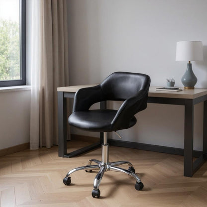 Black and Silver Adjustable Swivel Faux Leather Rolling Office Chair