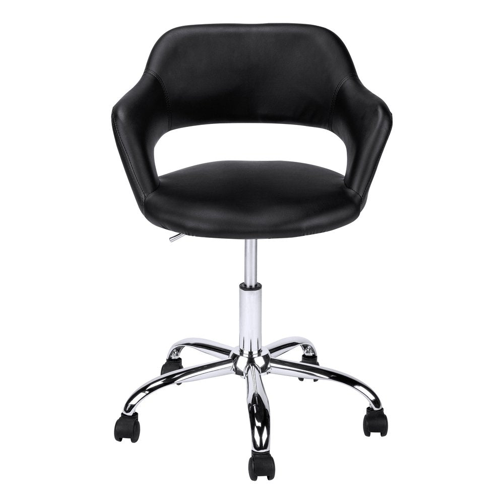 Black and Silver Adjustable Swivel Faux Leather Rolling Office Chair