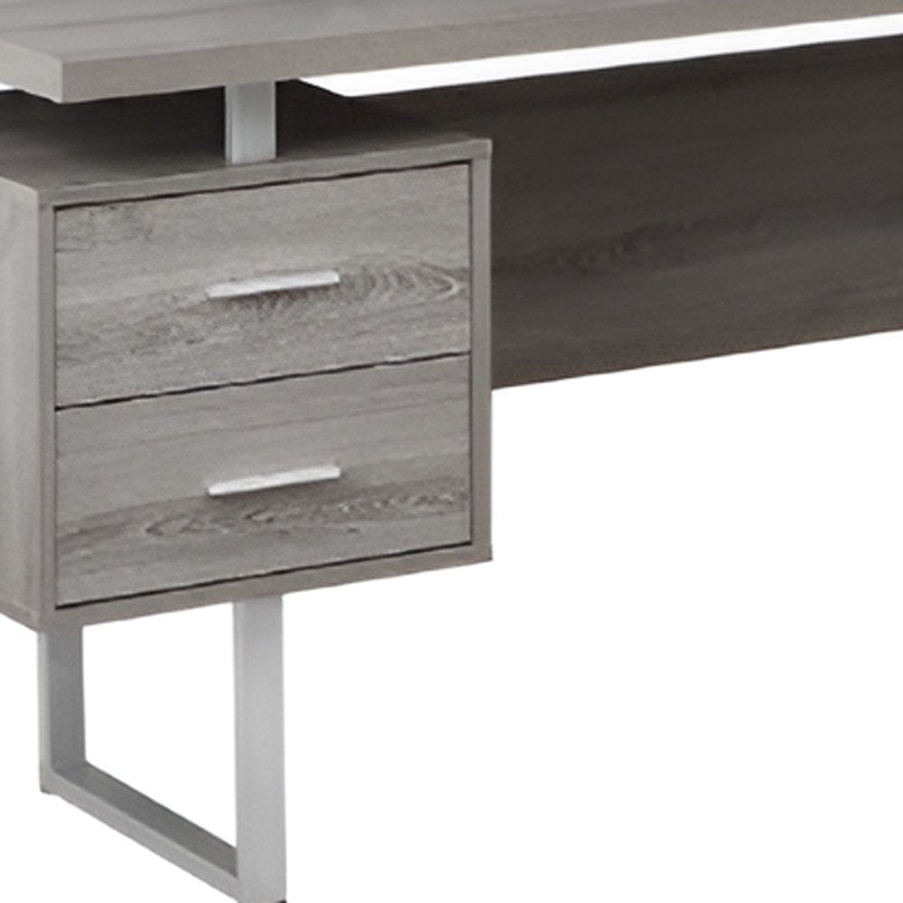 71" Gray and Silver L Shape Computer Desk With Three Drawers