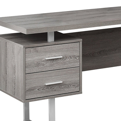 71" Brown and Silver L Shape Computer Desk With Three Drawers