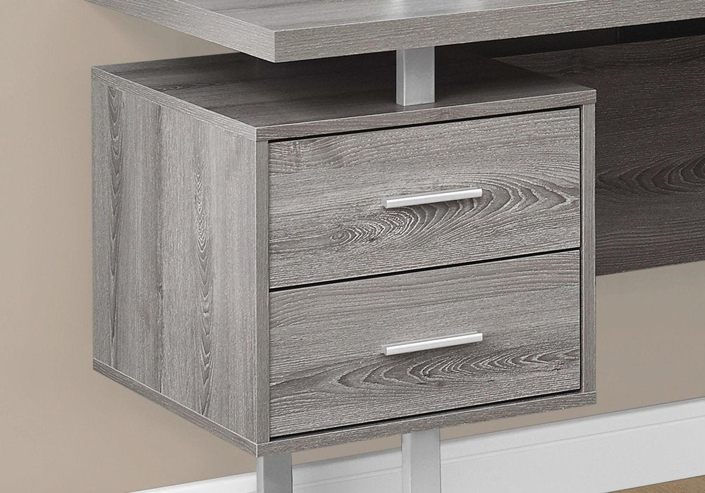 71" Brown and Silver L Shape Computer Desk With Three Drawers