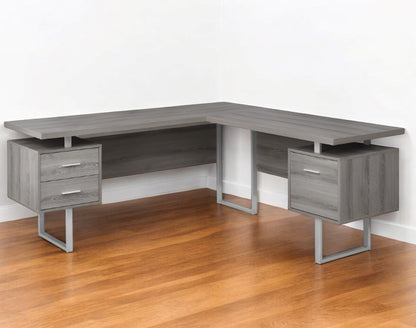 71" Gray and Black L Shape Computer Desk With Three Drawers