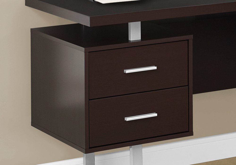 71" Gray and Silver L Shape Computer Desk With Three Drawers