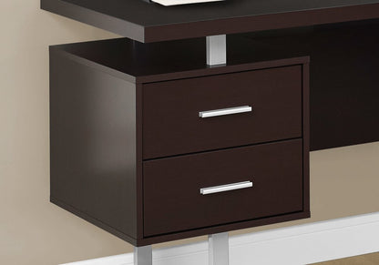 71" Gray and Silver L Shape Computer Desk With Three Drawers