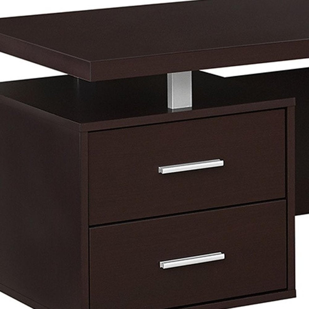 71" Brown and Silver L Shape Computer Desk With Three Drawers