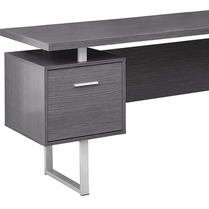 71" Taupe and Silver L Shape Computer Desk With Three Drawers