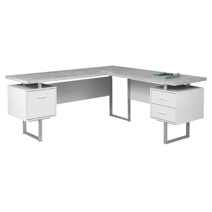 71" Gray and Black L Shape Computer Desk With Three Drawers