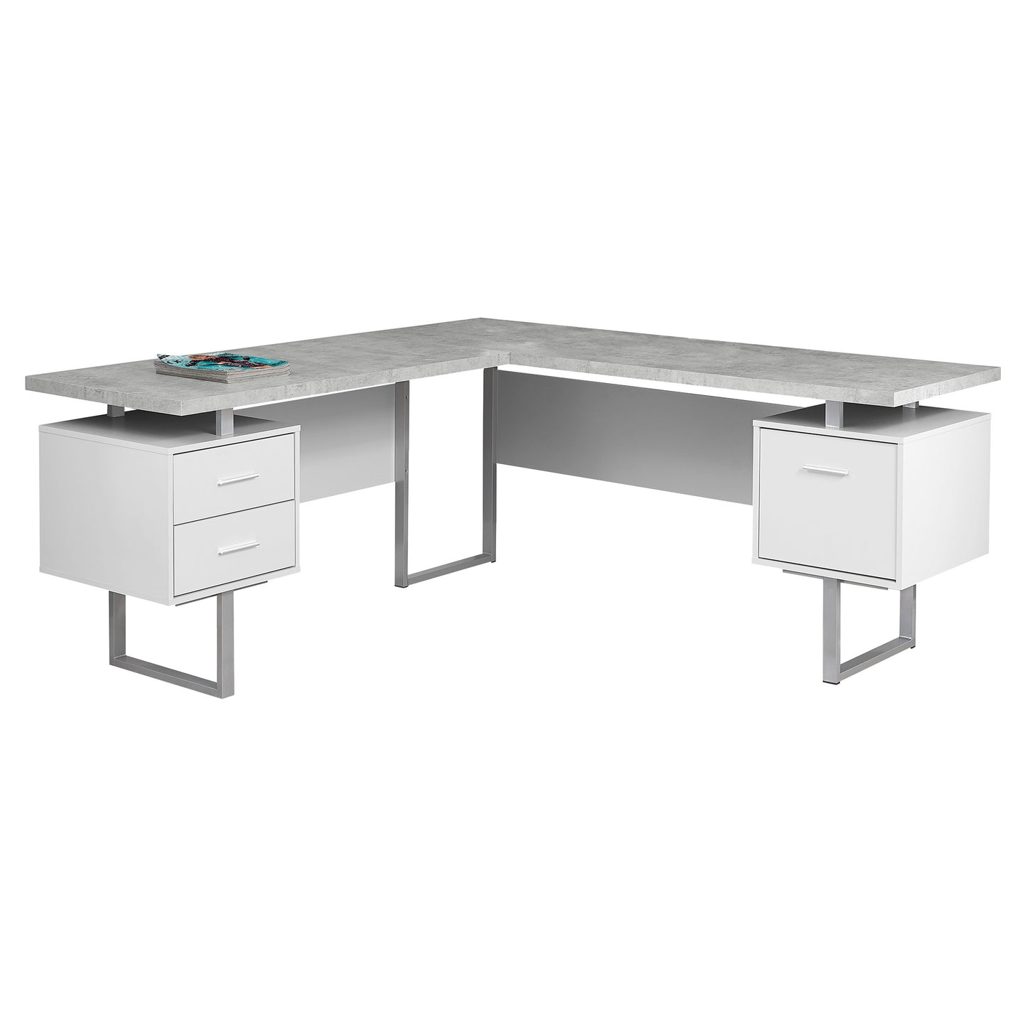 71" Gray and Black L Shape Computer Desk With Three Drawers