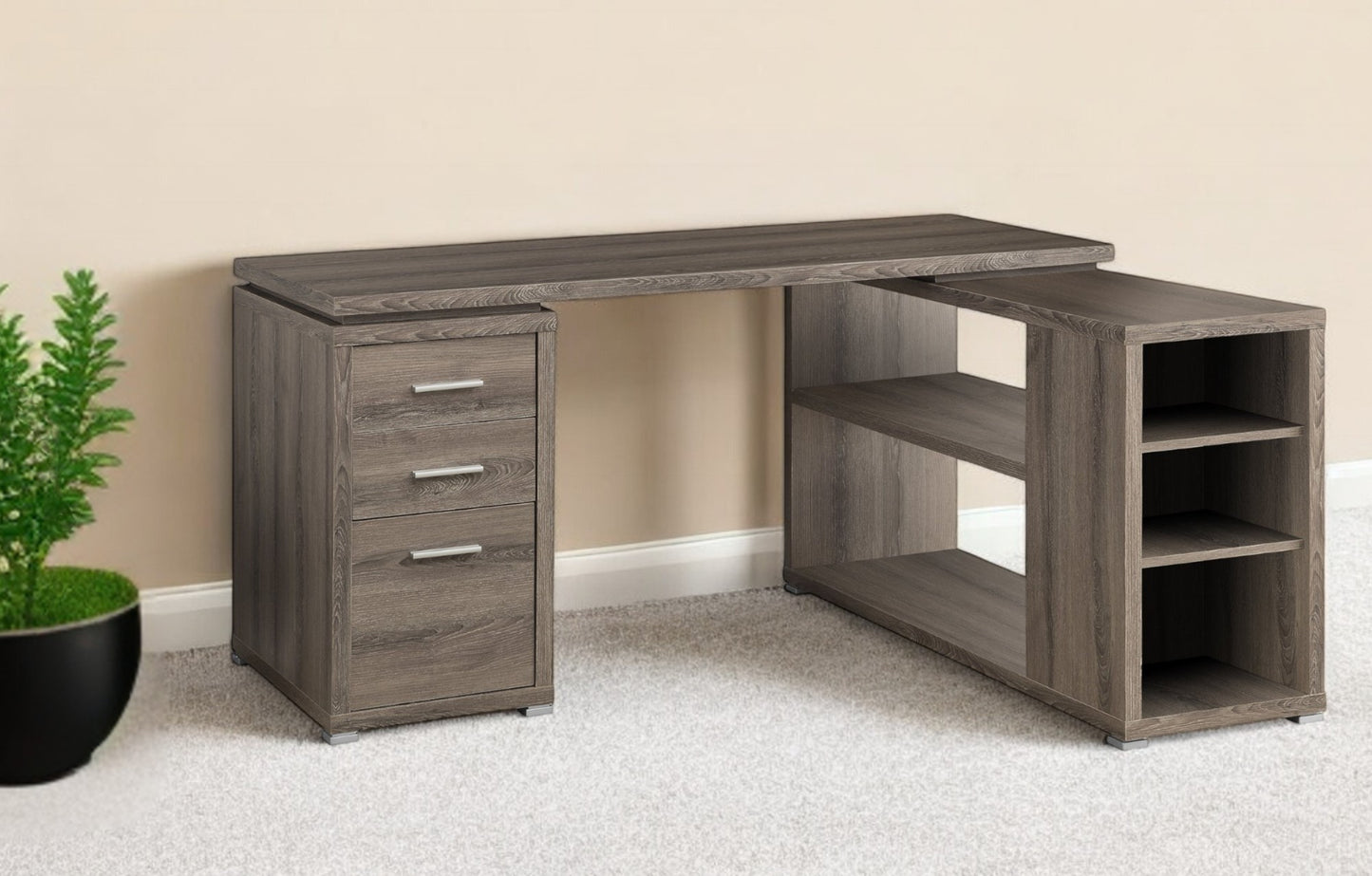 47" Gray and Black L Shape Computer Desk With Three Drawers