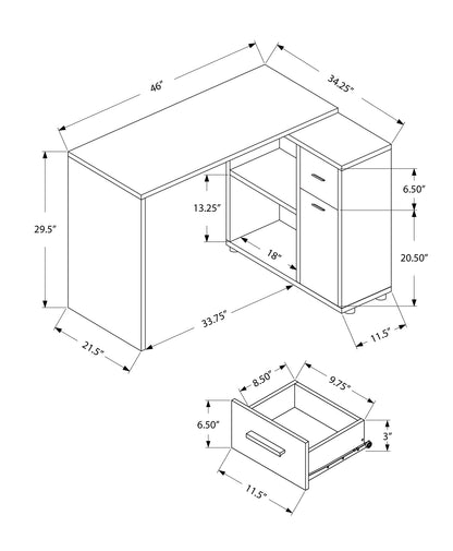 34" White L Shape Computer Desk With Two Drawers