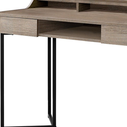 48" Taupe and Black Writing Desk With Two Drawers