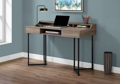 22" Taupe and Black Writing Desk With Two Drawers