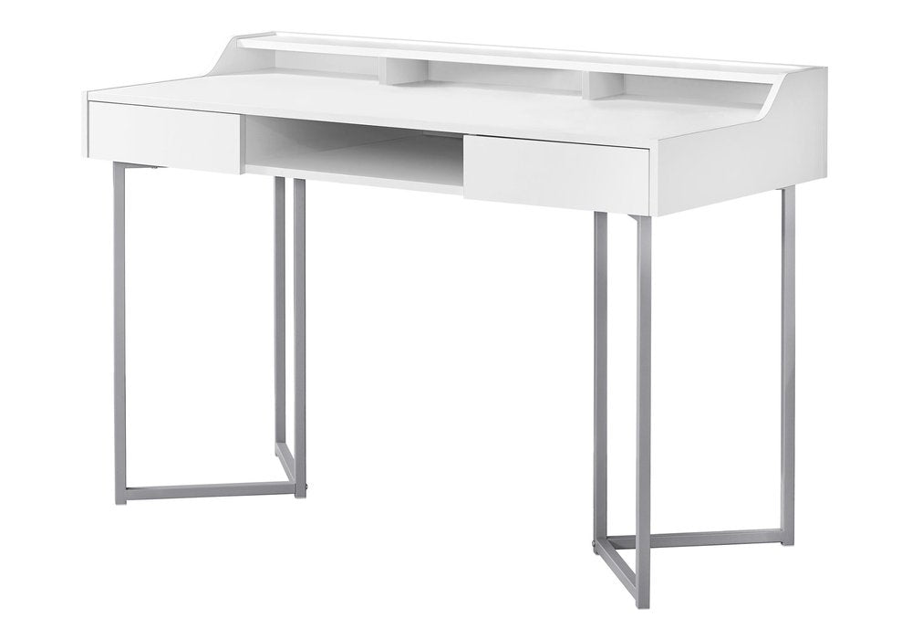 48" Taupe and Black Writing Desk With Two Drawers