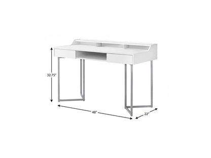 48" Taupe and Black Writing Desk With Two Drawers