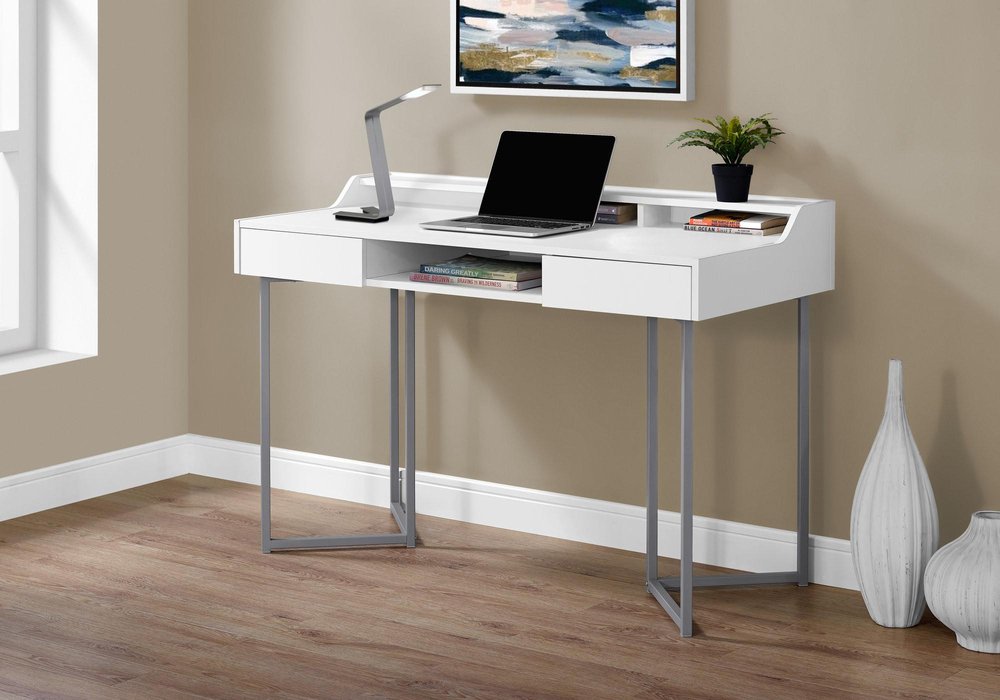 48" Taupe and Black Writing Desk With Two Drawers