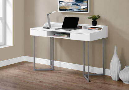 48" Taupe and Black Writing Desk With Two Drawers
