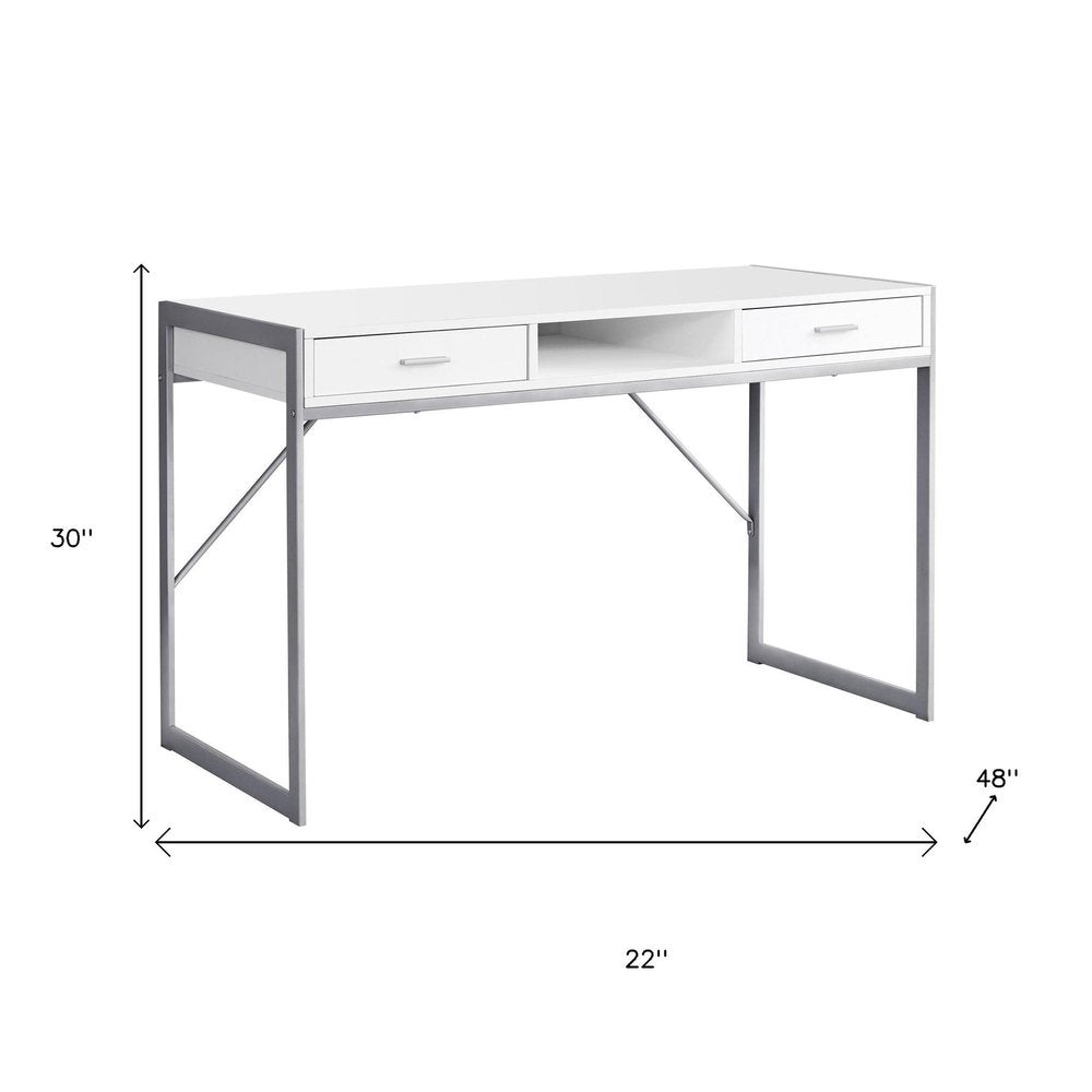 22" White and Silver Computer Desk With Two Drawers