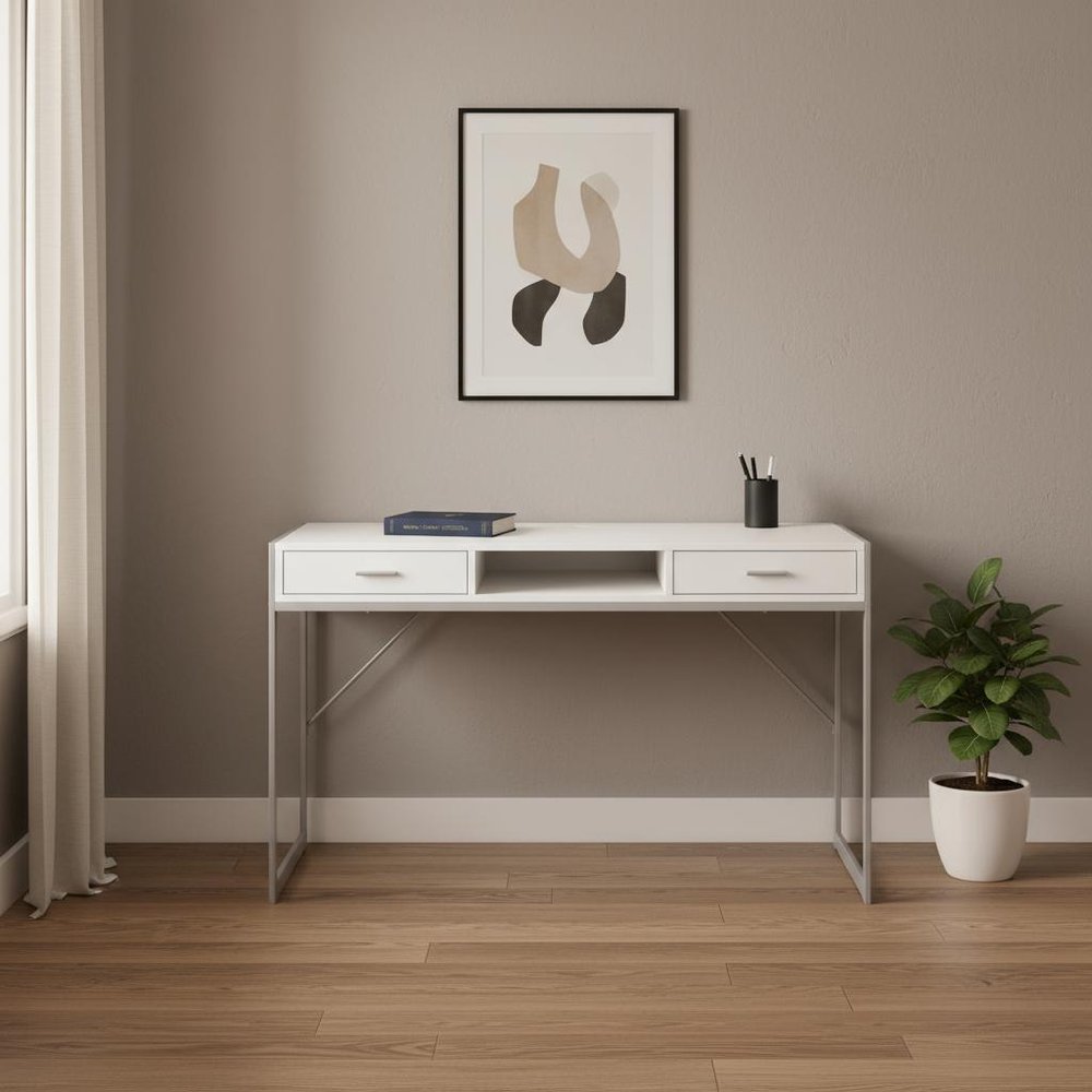 48" Dark Brown and Silver Computer Desk With Two Drawers