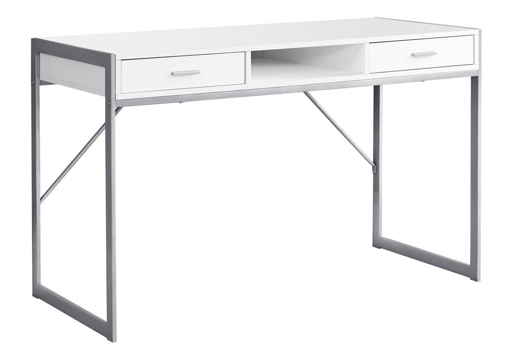 22" White and Silver Computer Desk With Two Drawers