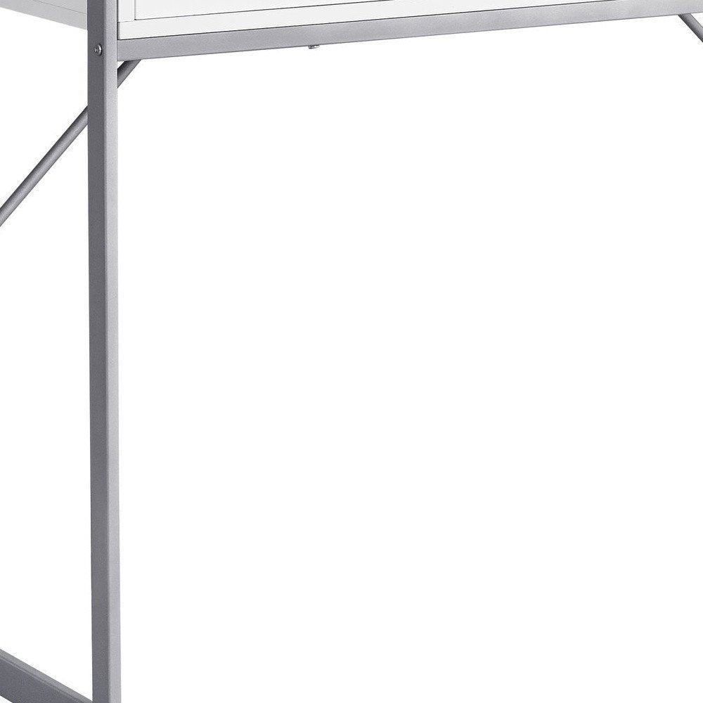 48" White and Silver Computer Desk With Two Drawers