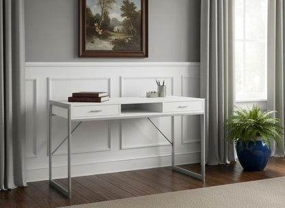 22" White and Silver Computer Desk With Two Drawers