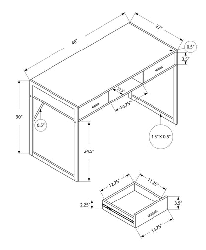 22" White and Silver Computer Desk With Two Drawers