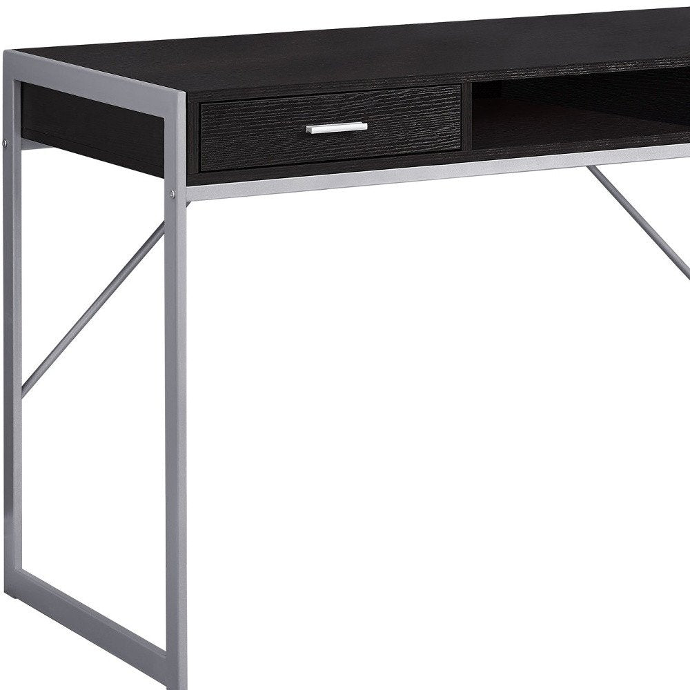 48" Dark Brown and Silver Computer Desk With Two Drawers