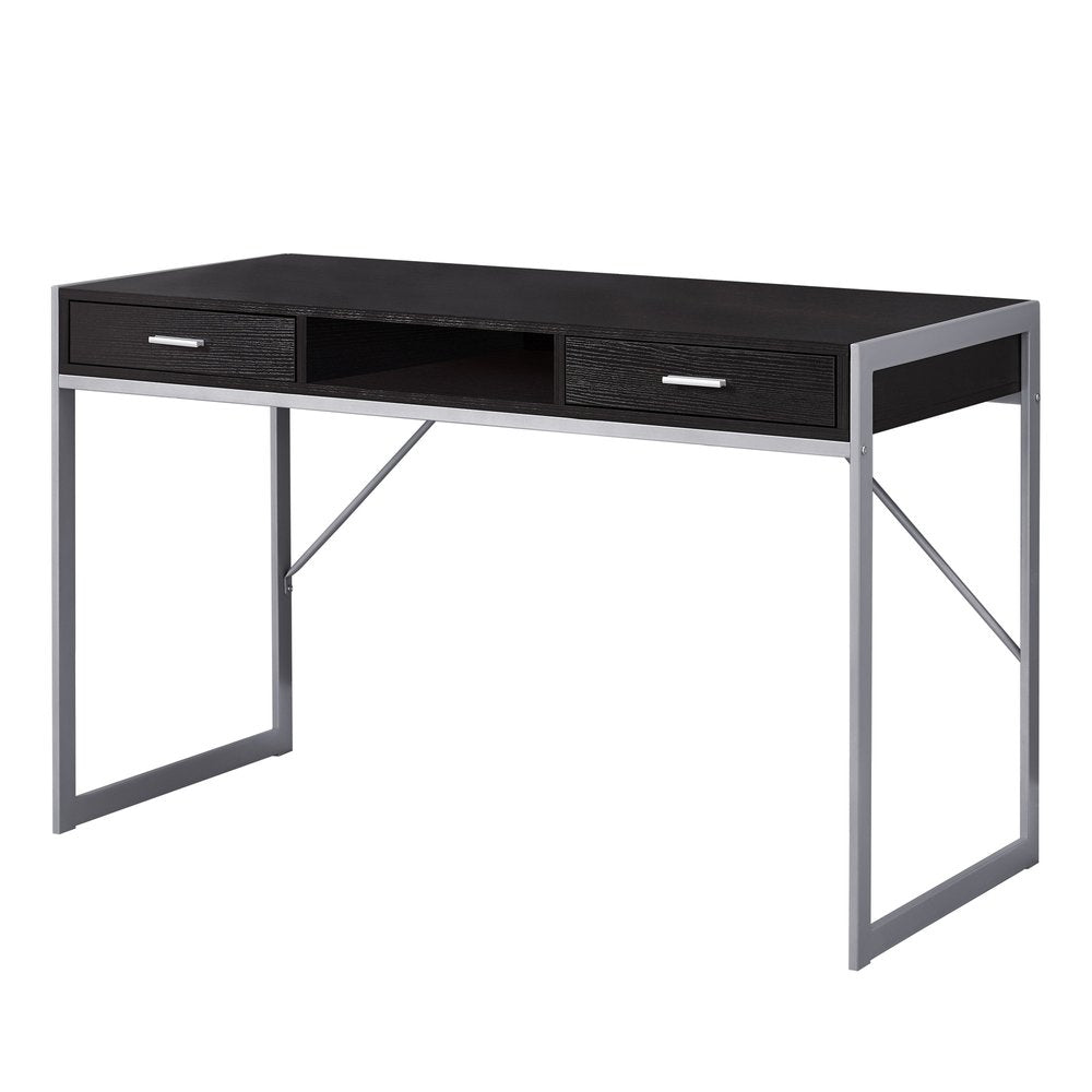 48" White and Silver Computer Desk With Two Drawers