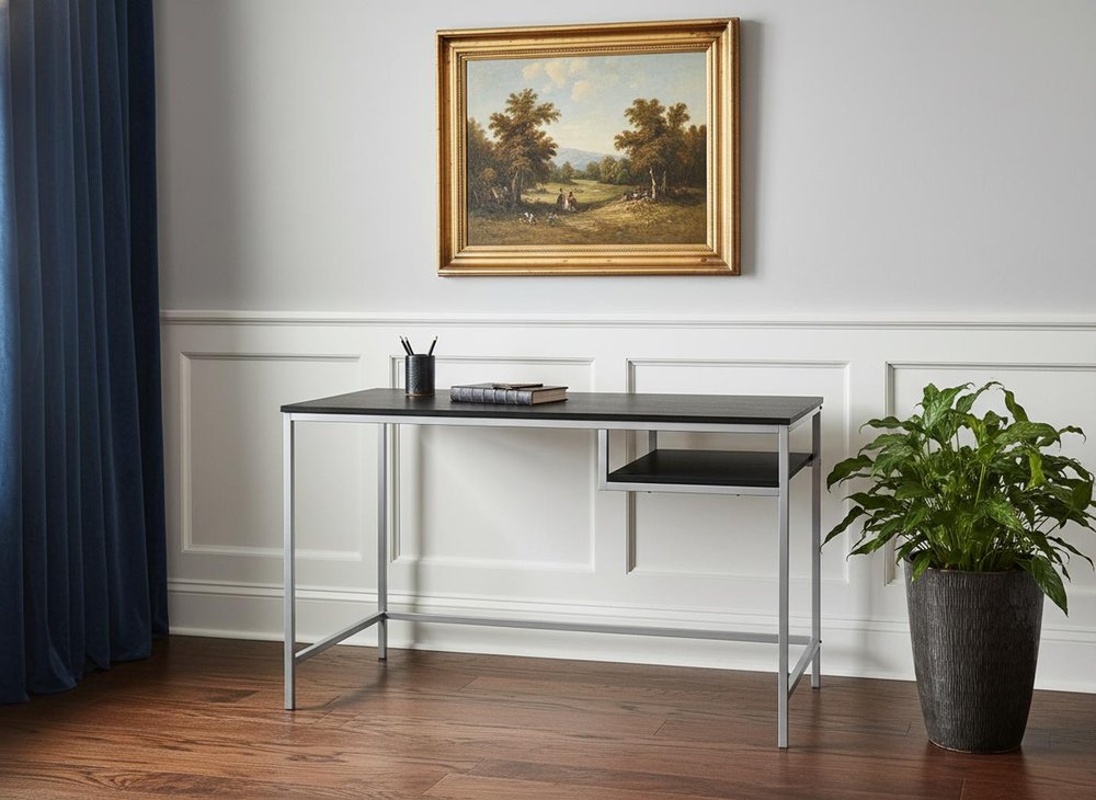 48" White and Silver Computer Desk